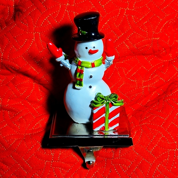 Snowman Stocking Holder/Hook, Holiday/Christmas, weighted, Vintage - Picture 1 of 12